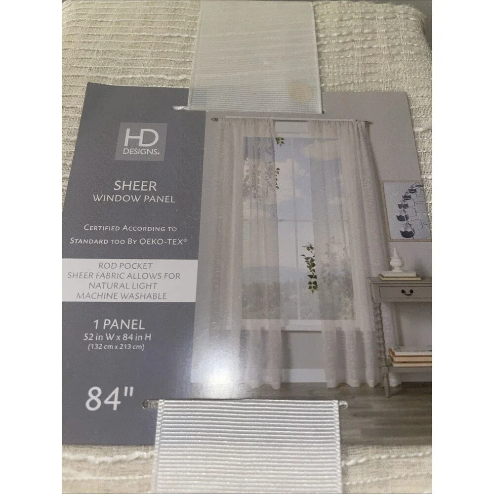 New Sheer 84-Inch Rod Pocket Window Curtain Panel White  52x84 Sheer